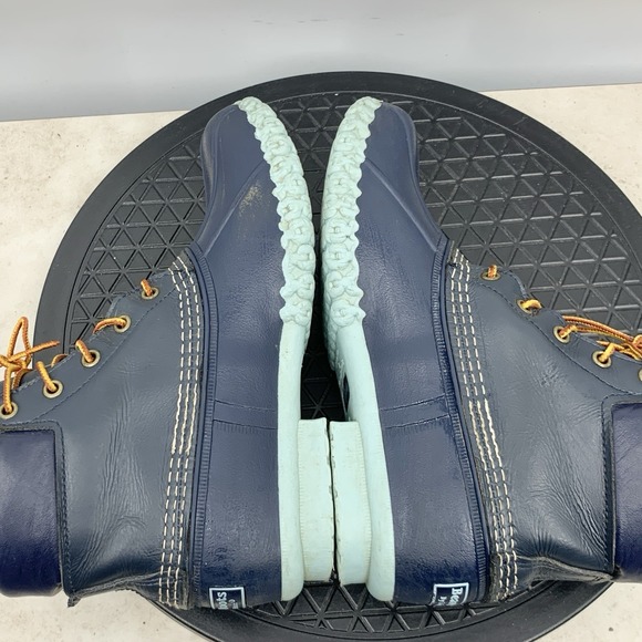 LL Bean Duck Boots Women Size 9 Shoes Blue Leather Rubber Padded Collar 6" Tie - Picture 6 of 9